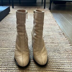 Dear Frances Croc Embossed Leather “SPIRIT” Boots in Bone